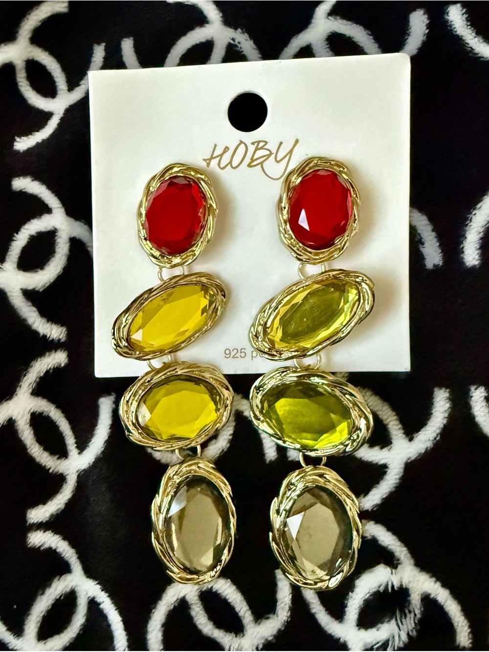 Fashionomics Gold-Tone Drop Earrings with Red, Yellow, Olive, Champagne Stones